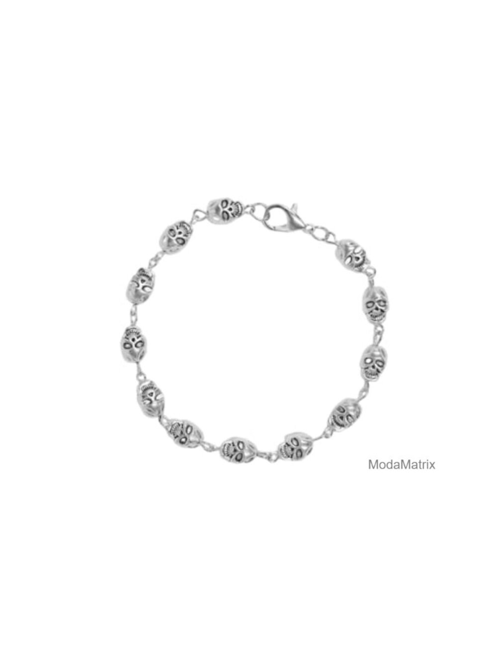 Vintage Silver Plated Gothic Skull Beaded Chain Link Bracelet Punk Skeleton Head
